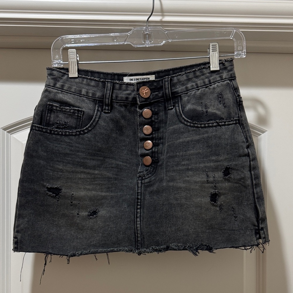 One teaspoon Distressed Black Denim Skirt